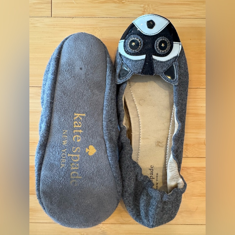 New! Kate Spade Charcoal Wool Owl Slippers Sz 9!